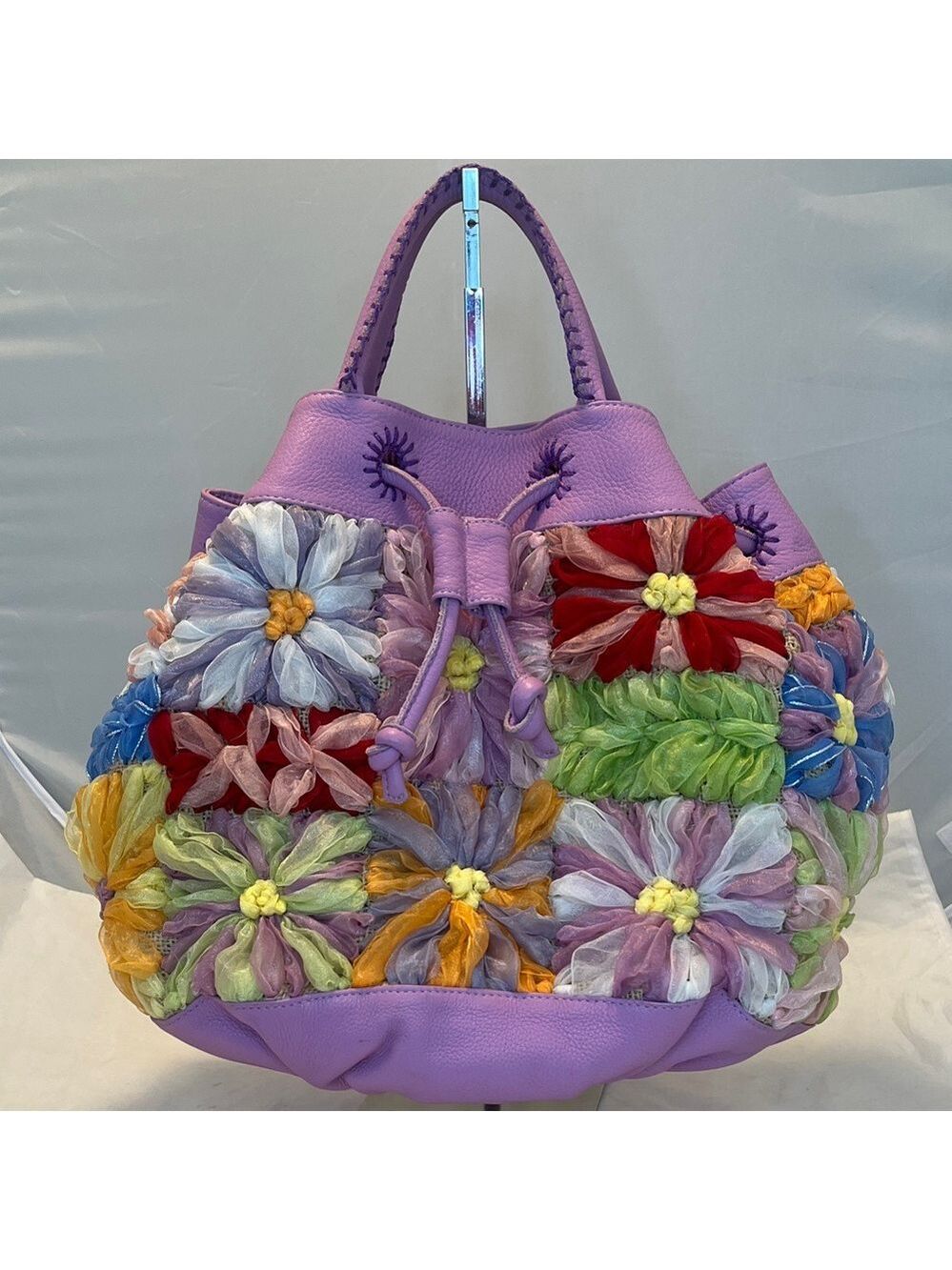 Carlos Falchi Floral Patchwork Purple Handbag